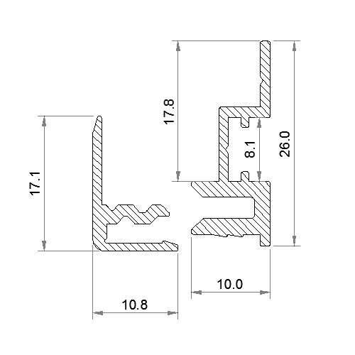 Profilé de fixation pour verres/miroirs de 4 à 6 mm